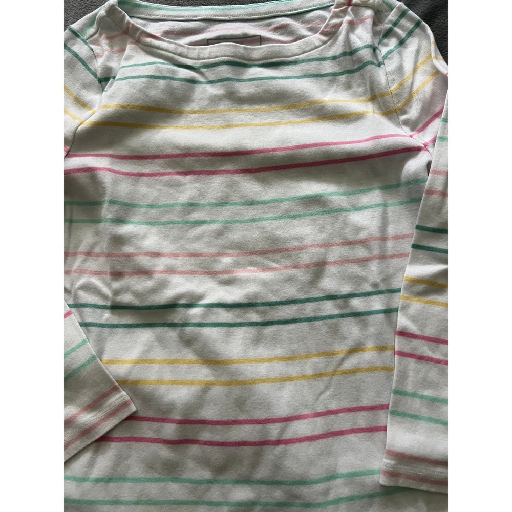 Charter Club Womens Supima Cotton Striped Boat Neck Top White Multi Size M - Picture 2 of 8